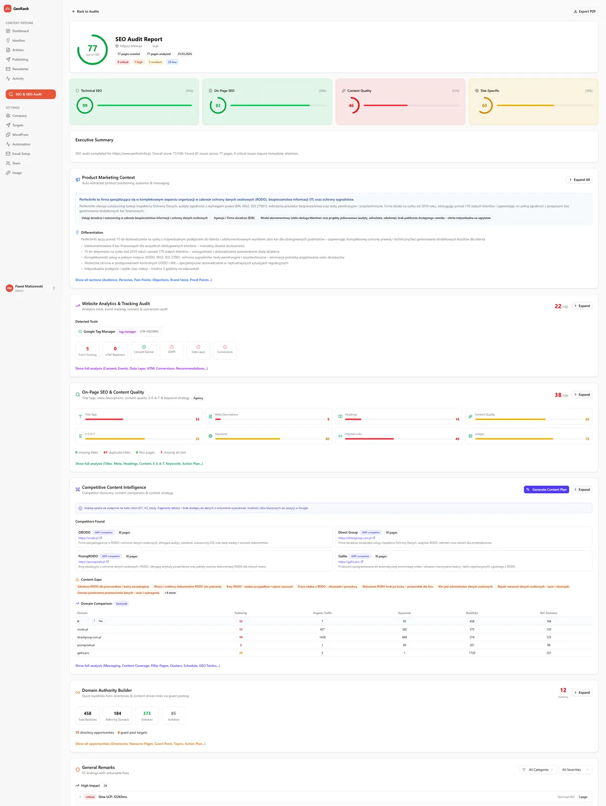Podgląd raportu audytu GeoRank